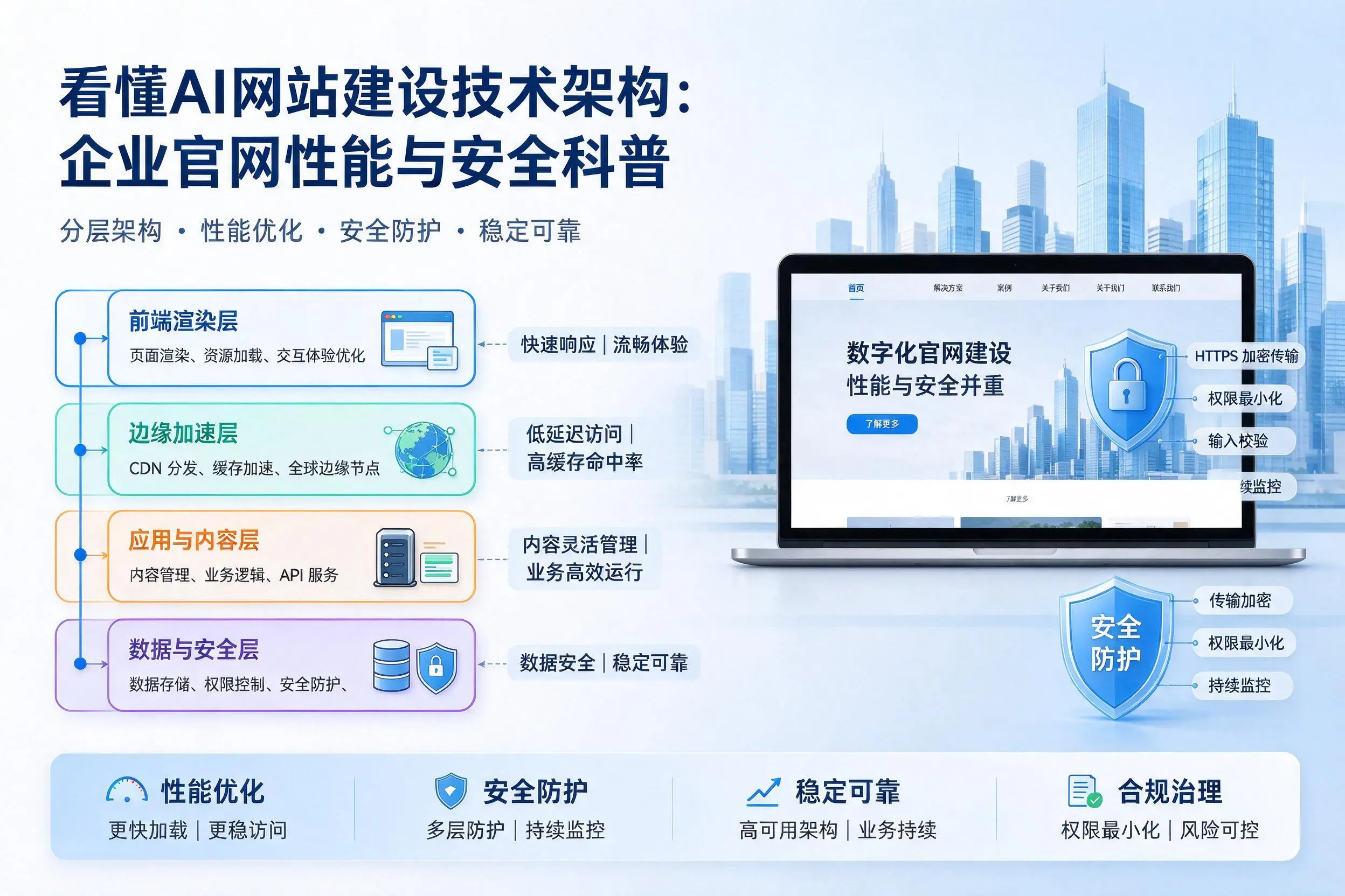 看懂AI网站建设技术架构：琼海企业官网性能与安全科普