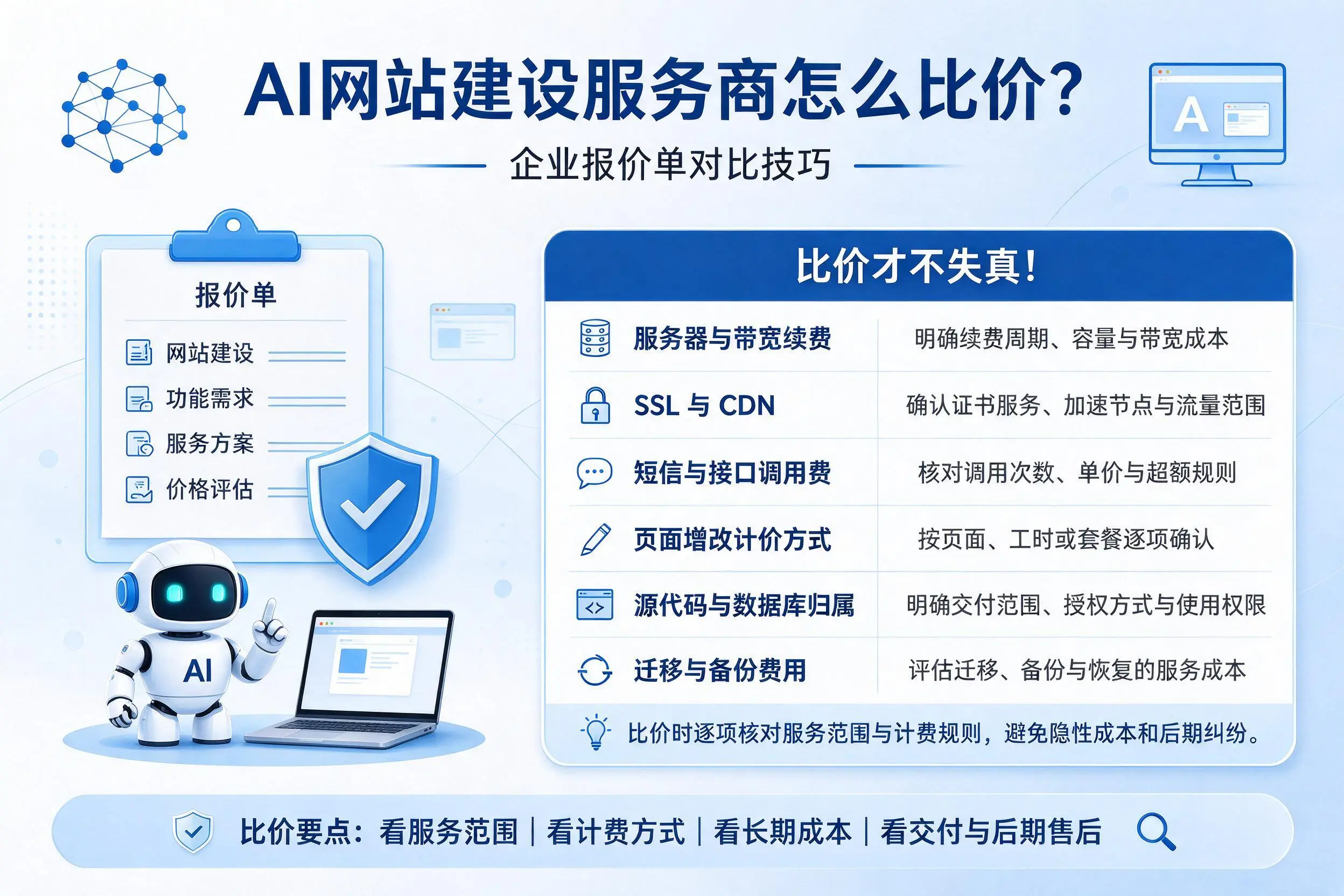 AI网站建设服务商怎么比价？琼海企业报价单对比技巧