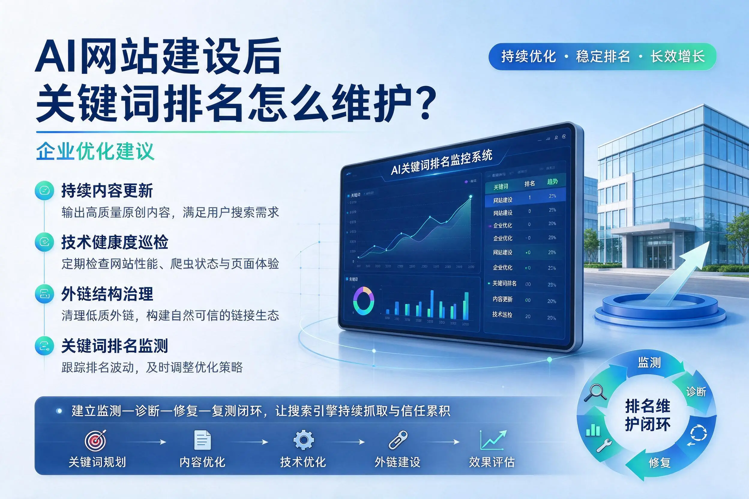 AI网站建设后关键词排名怎么维护？琼海企业优化建议