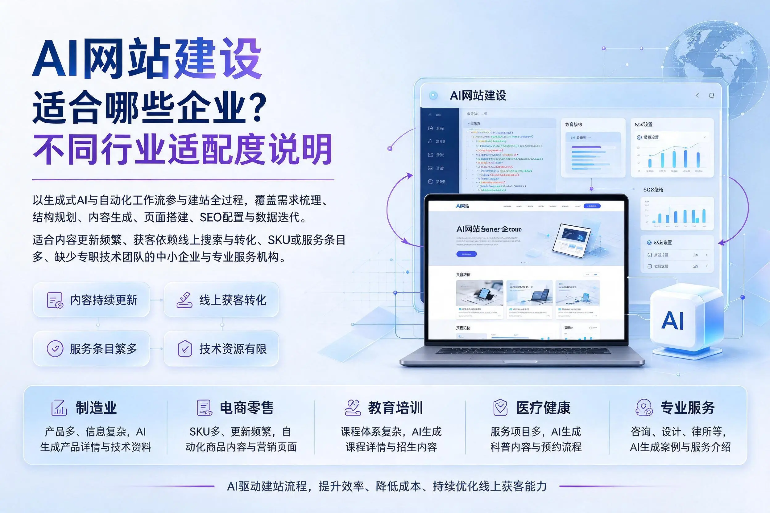AI网站建设适合哪些企业?琼海不同行业适配度说明